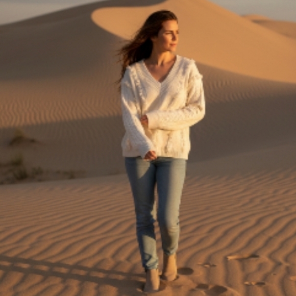 Zaful Sweaters - Zaful Cream V-Neck Sweater with Textured Details